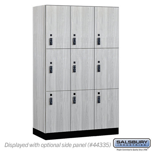 Salsbury 15" Wide Premier Wood Locker - Triple Tier - 3 Wide - 6 Feet High - 21" Deep - Silver Teak - Resettable Combination Locks - Sweatfully