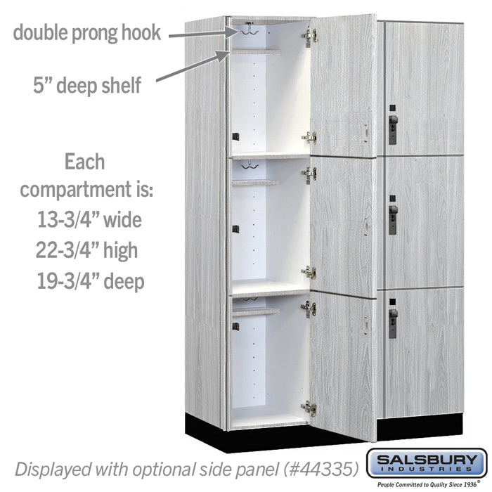 Salsbury 15" Wide Premier Wood Locker - Triple Tier - 3 Wide - 6 Feet High - 21" Deep - Silver Teak - Hasps - Sweatfully