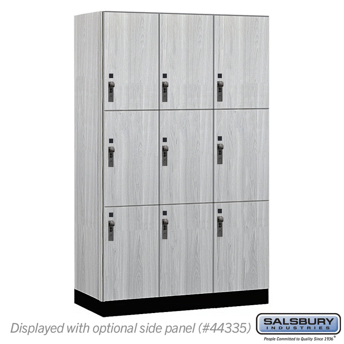 Salsbury 15" Wide Premier Wood Locker - Triple Tier - 3 Wide - 6 Feet High - 21" Deep - Silver Teak - Hasps - Sweatfully