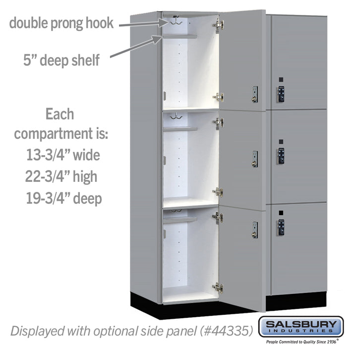 Salsbury 15" Wide Premier Wood Locker - Triple Tier - 3 Wide - 6 Feet High - 21" Deep - Winter Fog - Resettable Combination Locks - Sweatfully