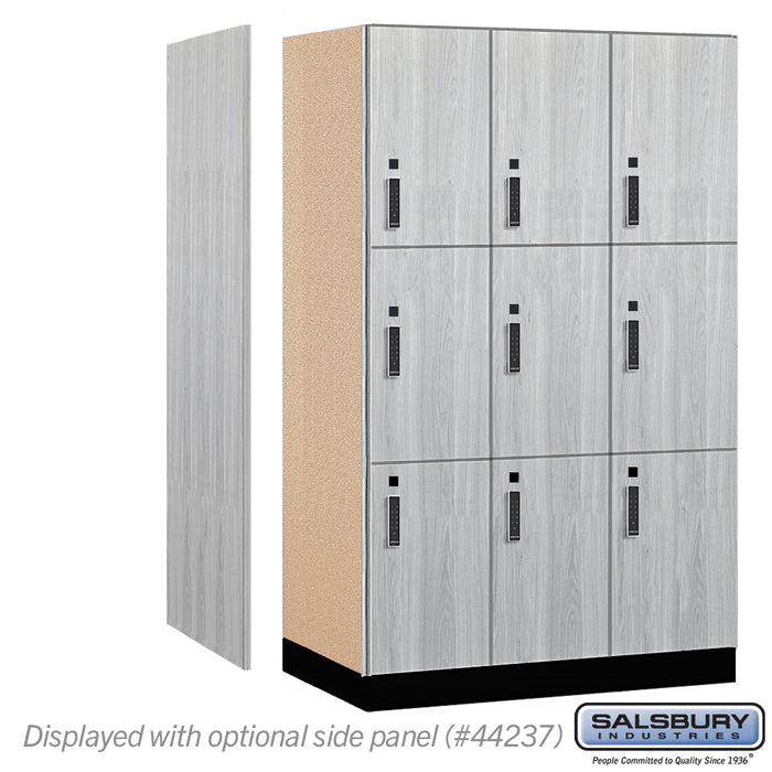 Salsbury 15" Wide Premier Wood Locker - Triple Tier - 3 Wide - 6 Feet High - 24" Deep - Silver Teak - Electronic Locks - Sweatfully