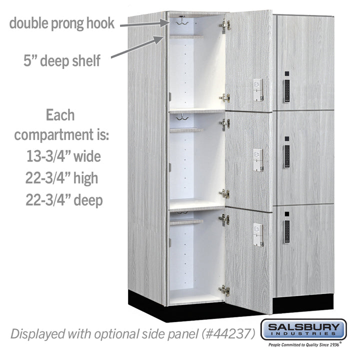 Salsbury 15" Wide Premier Wood Locker - Triple Tier - 3 Wide - 6 Feet High - 24" Deep - Silver Teak - Electronic Locks - Sweatfully