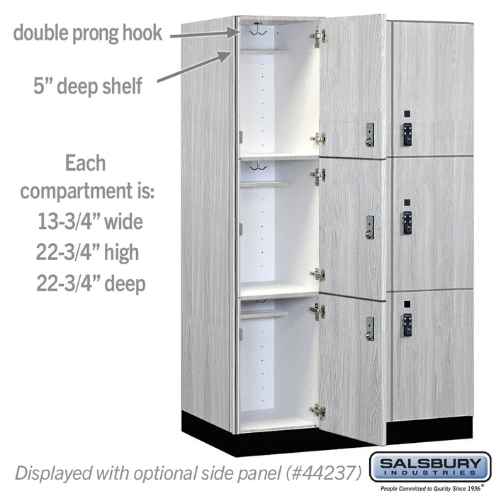 Salsbury 15" Wide Premier Wood Locker - Triple Tier - 3 Wide - 6 Feet High - 24" Deep - Silver Teak - Resettable Combination Locks - Sweatfully