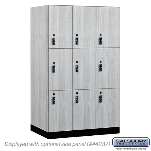 Salsbury 15" Wide Premier Wood Locker - Triple Tier - 3 Wide - 6 Feet High - 24" Deep - Silver Teak - Resettable Combination Locks - Sweatfully