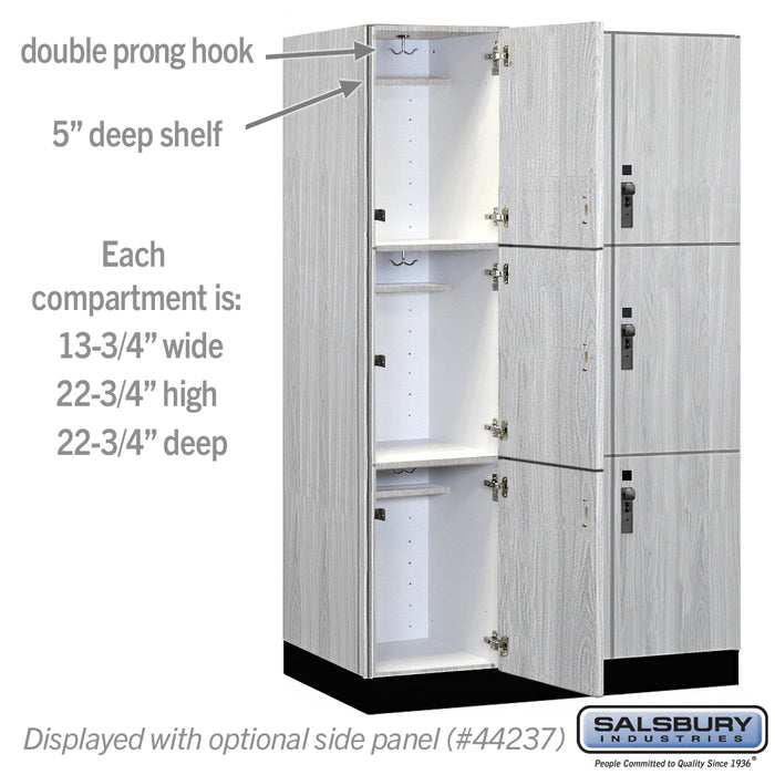 Salsbury 15" Wide Premier Wood Locker - Triple Tier - 3 Wide - 6 Feet High - 24" Deep - Silver Teak - Hasps - Sweatfully