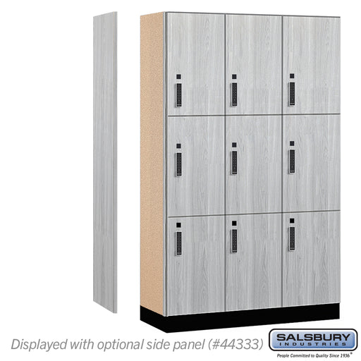 Salsbury 15" Wide Premier Wood Locker - Triple Tier - 3 Wide - 6 Feet High - 18" Deep - Silver Teak - Electronic Locks - Sweatfully