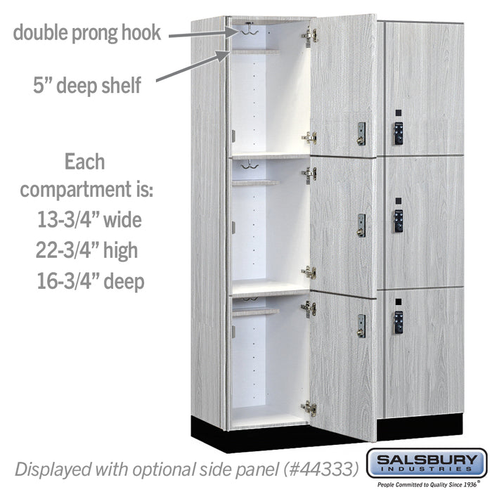 Salsbury 15" Wide Premier Wood Locker - Triple Tier - 3 Wide - 6 Feet High - 18" Deep - Silver Teak - Resettable Combination Locks - Sweatfully