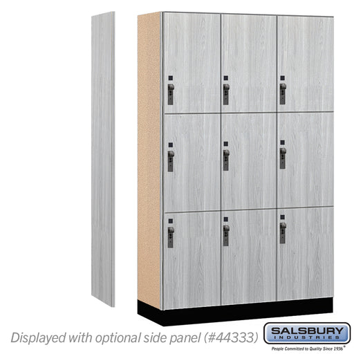 Salsbury 15" Wide Premier Wood Locker - Triple Tier - 3 Wide - 6 Feet High - 18" Deep - Silver Teak - Hasps - Sweatfully