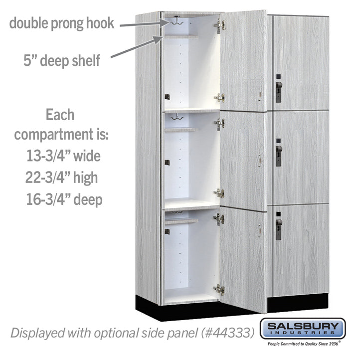 Salsbury 15" Wide Premier Wood Locker - Triple Tier - 3 Wide - 6 Feet High - 18" Deep - Silver Teak - Hasps - Sweatfully