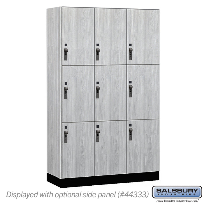 Salsbury 15" Wide Premier Wood Locker - Triple Tier - 3 Wide - 6 Feet High - 18" Deep - Silver Teak - Hasps - Sweatfully