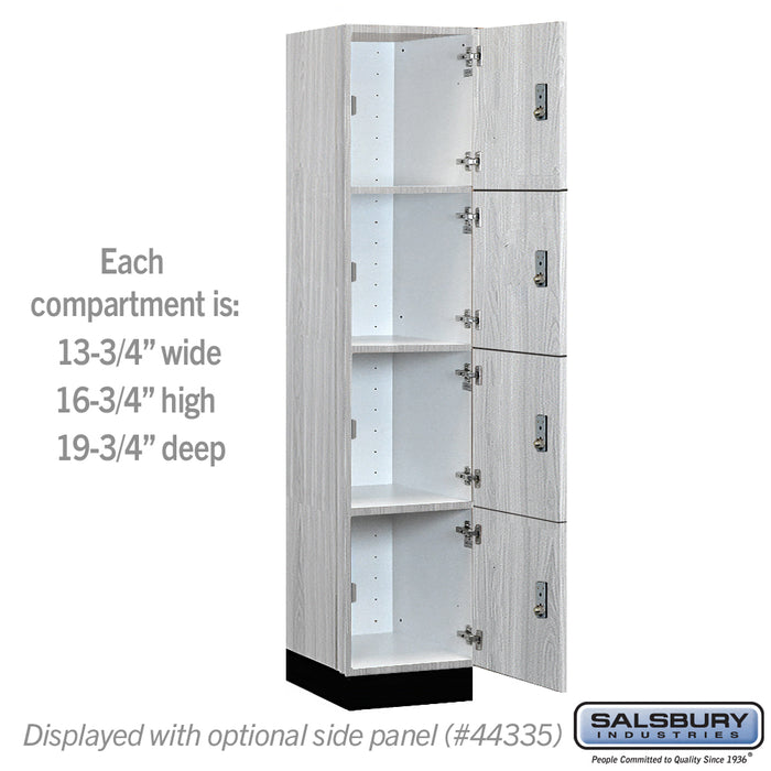 Salsbury 15" Wide Premier Wood Locker - Four Tier - 1 Wide - 6 Feet High - 21" Deep - Silver Teak - Resettable Combination Locks - Sweatfully