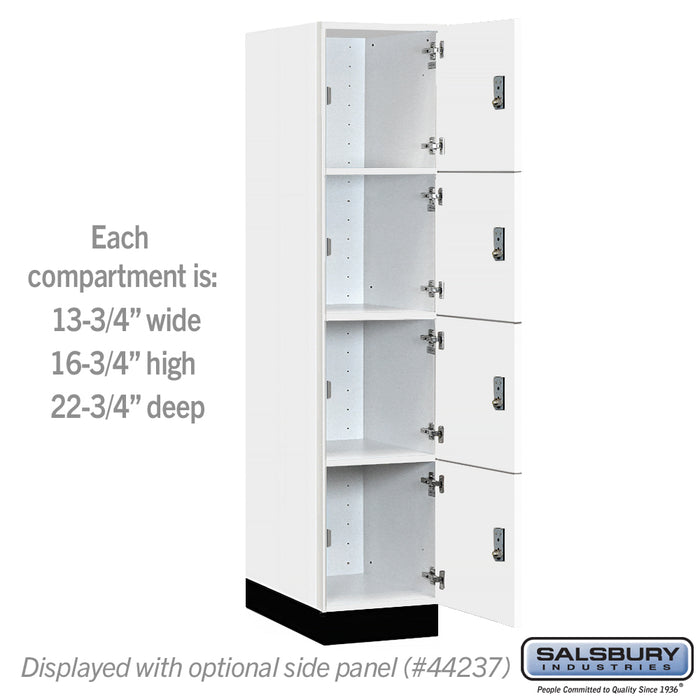 Salsbury 15" Wide Premier Wood Locker - Four Tier - 1 Wide - 6 Feet High - 24" Deep - Arctic White - Resettable Combination Locks - Sweatfully