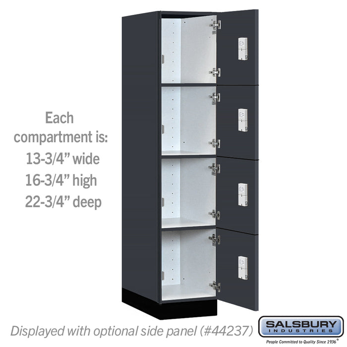 Salsbury 15" Wide Premier Wood Locker - Four Tier - 1 Wide - 6 Feet High - 24" Deep - Carbon Mesh - Electronic Locks - Sweatfully