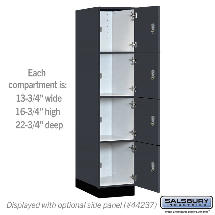 Salsbury 15" Wide Premier Wood Locker - Four Tier - 1 Wide - 6 Feet High - 24" Deep - Carbon Mesh - Resettable Combination Locks - Sweatfully