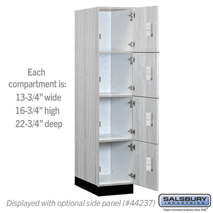 Salsbury 15" Wide Premier Wood Locker - Four Tier - 1 Wide - 6 Feet High - 24" Deep - Silver Teak - Electronic Locks - Sweatfully