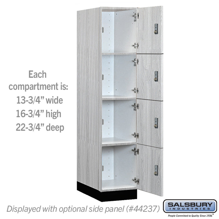 Salsbury 15" Wide Premier Wood Locker - Four Tier - 1 Wide - 6 Feet High - 24" Deep - Silver Teak - Resettable Combination Locks - Sweatfully
