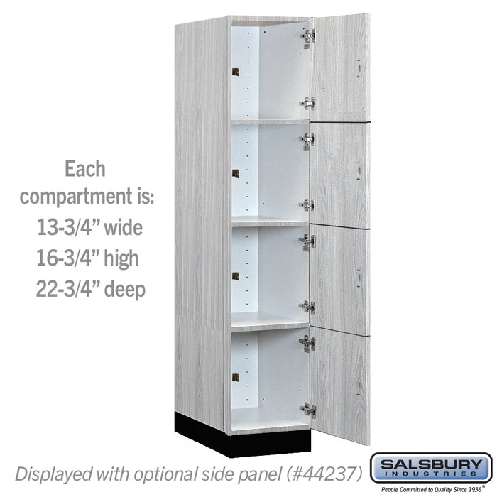Salsbury 15" Wide Premier Wood Locker - Four Tier - 1 Wide - 6 Feet High - 24" Deep - Silver Teak - Hasps - Sweatfully