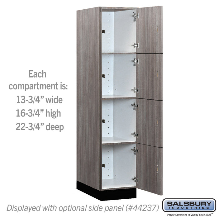 Salsbury 15" Wide Premier Wood Locker - Four Tier - 1 Wide - 6 Feet High - 24" Deep - Skyline Walnut - Hasps - Sweatfully