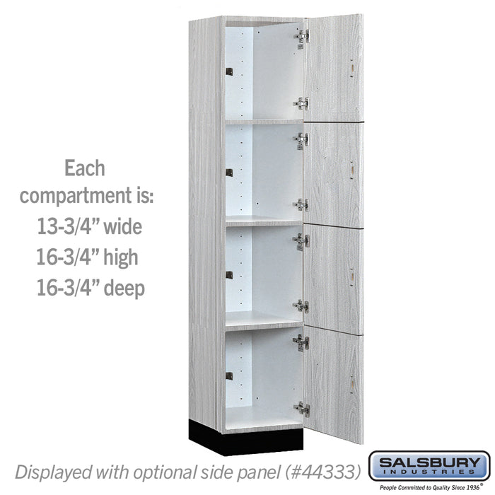 Salsbury 15" Wide Premier Wood Locker - Four Tier - 1 Wide - 6 Feet High - 18" Deep - Silver Teak - Hasps - Sweatfully