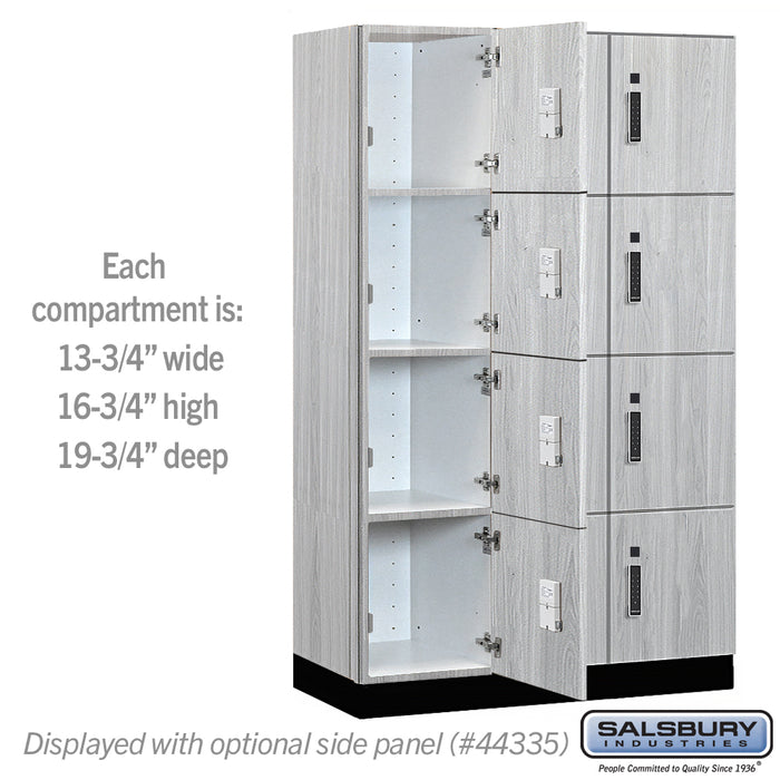 Salsbury 15" Wide Premier Wood Locker - Four Tier - 3 Wide - 6 Feet High - 21" Deep - Silver Teak - Electronic Locks - Sweatfully
