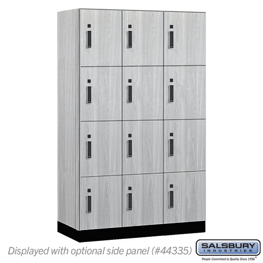 Salsbury 15" Wide Premier Wood Locker - Four Tier - 3 Wide - 6 Feet High - 21" Deep - Silver Teak - Electronic Locks - Sweatfully