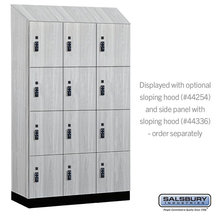 Salsbury 15" Wide Premier Wood Locker - Four Tier - 3 Wide - 6 Feet High - 21" Deep - Silver Teak - Resettable Combination Locks - Sweatfully