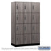 Salsbury 15" Wide Premier Wood Locker - Four Tier - 3 Wide - 6 Feet High - 21" Deep - Skyline Walnut - Electronic Locks - Sweatfully