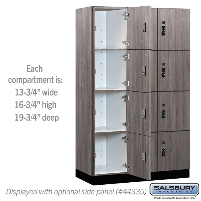Salsbury 15" Wide Premier Wood Locker - Four Tier - 3 Wide - 6 Feet High - 21" Deep - Skyline Walnut - Resettable Combination Locks - Sweatfully