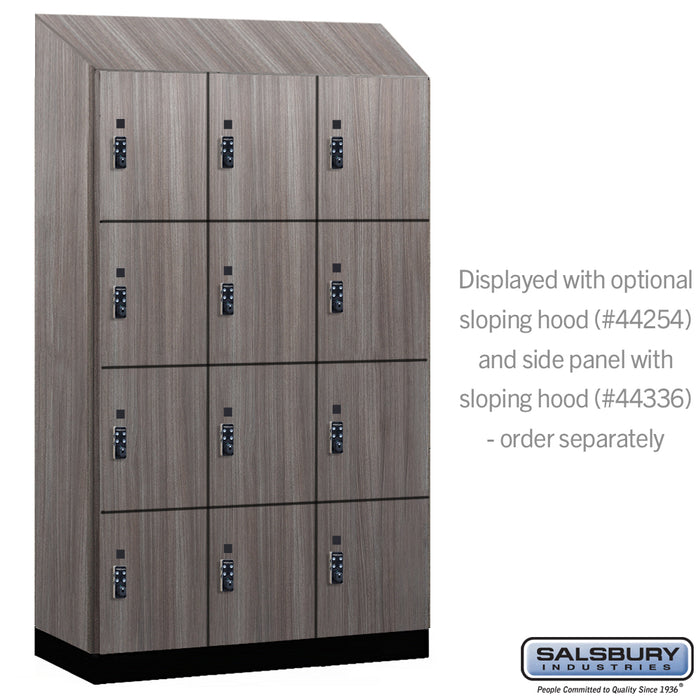 Salsbury 15" Wide Premier Wood Locker - Four Tier - 3 Wide - 6 Feet High - 21" Deep - Skyline Walnut - Resettable Combination Locks - Sweatfully