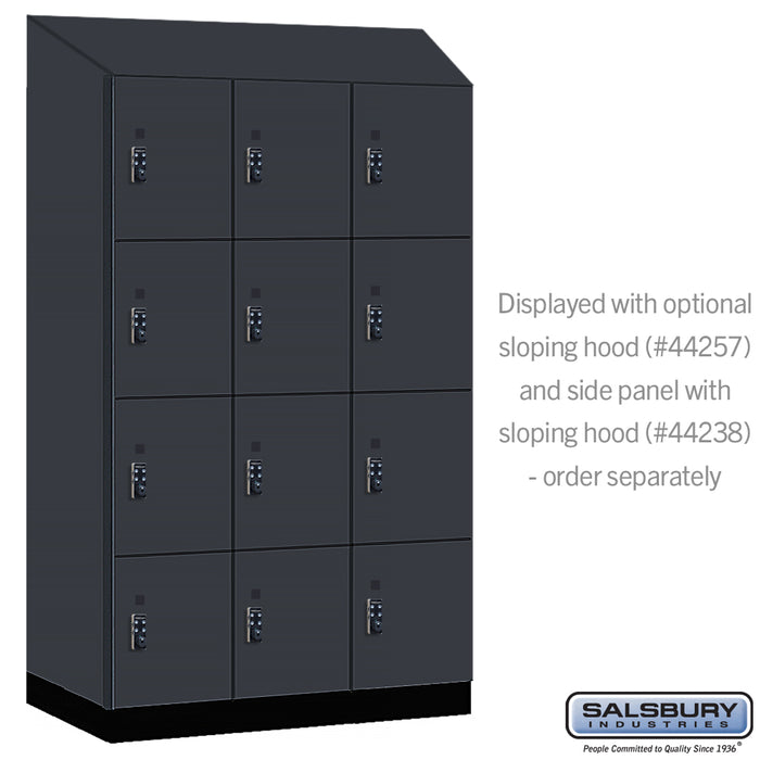 Salsbury 15" Wide Premier Wood Locker - Four Tier - 3 Wide - 6 Feet High - 24" Deep - Carbon Mesh - Resettable Combination Locks - Sweatfully