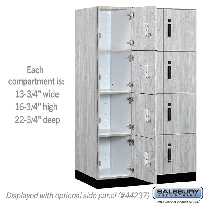 Salsbury 15" Wide Premier Wood Locker - Four Tier - 3 Wide - 6 Feet High - 24" Deep - Silver Teak - Electronic Locks - Sweatfully