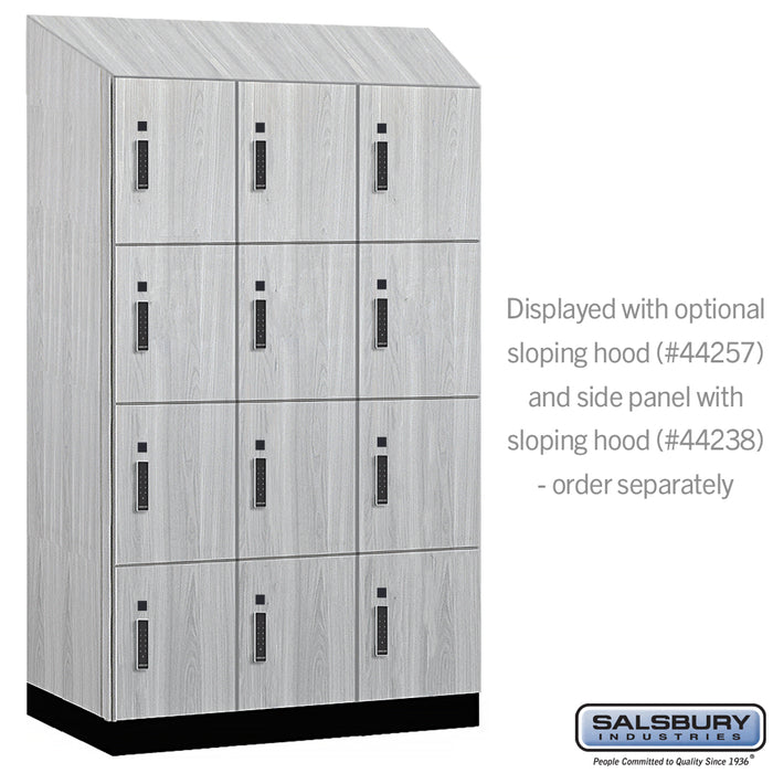 Salsbury 15" Wide Premier Wood Locker - Four Tier - 3 Wide - 6 Feet High - 24" Deep - Silver Teak - Electronic Locks - Sweatfully