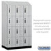 Salsbury 15" Wide Premier Wood Locker - Four Tier - 3 Wide - 6 Feet High - 24" Deep - Silver Teak - Electronic Locks - Sweatfully