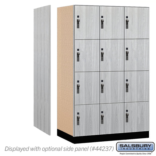 Salsbury 15" Wide Premier Wood Locker - Four Tier - 3 Wide - 6 Feet High - 24" Deep - Silver Teak - Hasps - Sweatfully