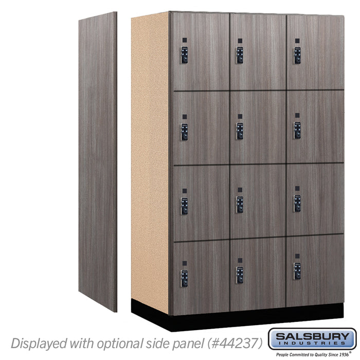Salsbury 15" Wide Premier Wood Locker - Four Tier - 3 Wide - 6 Feet High - 24" Deep - Skyline Walnut - Resettable Combination Locks - Sweatfully