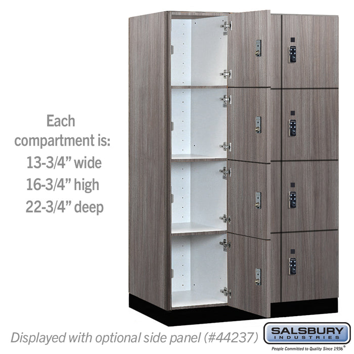 Salsbury 15" Wide Premier Wood Locker - Four Tier - 3 Wide - 6 Feet High - 24" Deep - Skyline Walnut - Resettable Combination Locks - Sweatfully