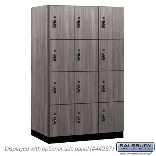 Salsbury 15" Wide Premier Wood Locker - Four Tier - 3 Wide - 6 Feet High - 24" Deep - Skyline Walnut - Resettable Combination Locks - Sweatfully