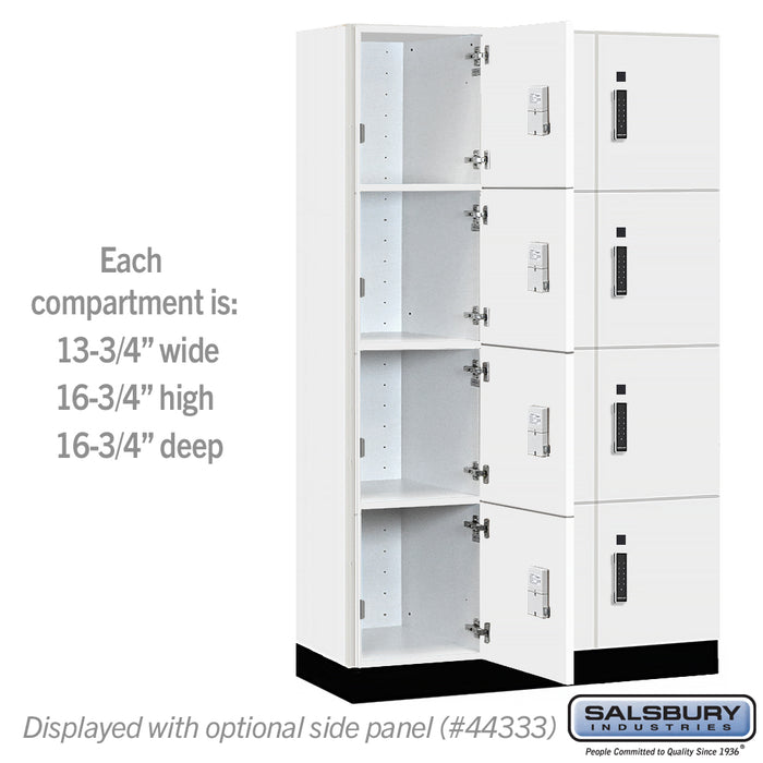 Salsbury 15" Wide Premier Wood Locker - Four Tier - 3 Wide - 6 Feet High - 18" Deep - Arctic White - Electronic Locks - Sweatfully