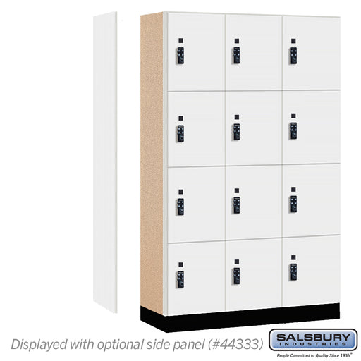 Salsbury 15" Wide Premier Wood Locker - Four Tier - 3 Wide - 6 Feet High - 18" Deep - Arctic White - Resettable Combination Locks - Sweatfully