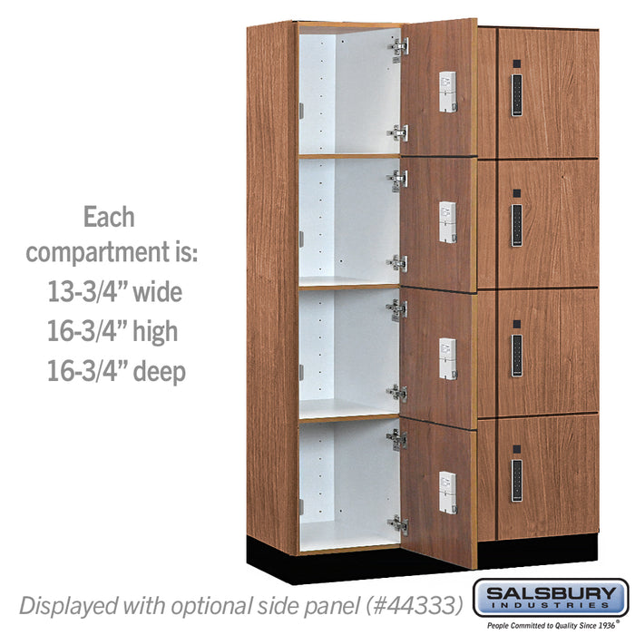Salsbury 15" Wide Premier Wood Locker - Four Tier - 3 Wide - 6 Feet High - 18" Deep - Red Oak - Electronic Locks - Sweatfully