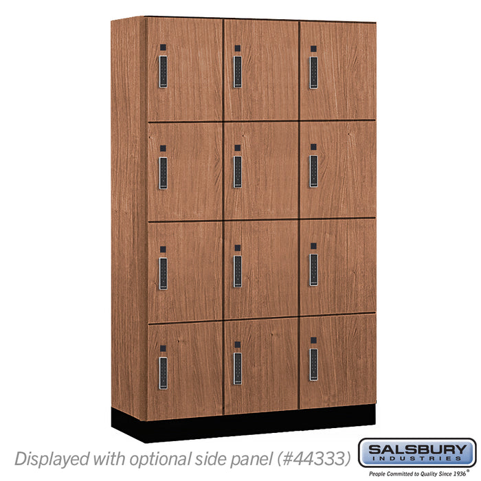 Salsbury 15" Wide Premier Wood Locker - Four Tier - 3 Wide - 6 Feet High - 18" Deep - Red Oak - Electronic Locks - Sweatfully