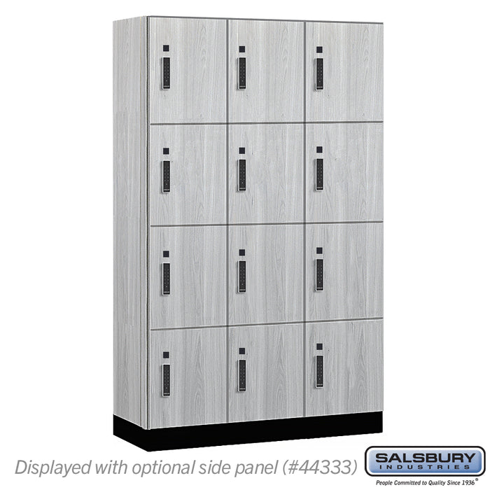 Salsbury 15" Wide Premier Wood Locker - Four Tier - 3 Wide - 6 Feet High - 18" Deep - Silver Teak - Electronic Locks - Sweatfully