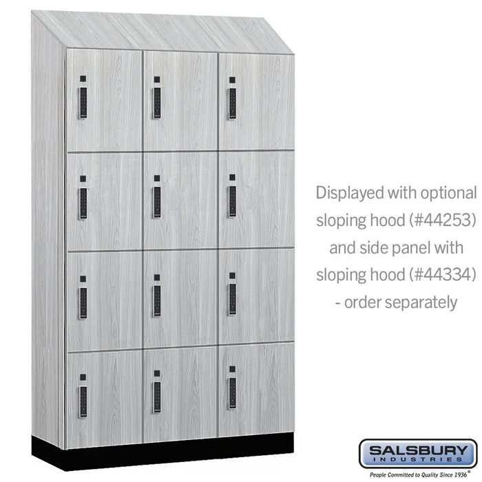 Salsbury 15" Wide Premier Wood Locker - Four Tier - 3 Wide - 6 Feet High - 18" Deep - Silver Teak - Electronic Locks - Sweatfully