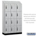 Salsbury 15" Wide Premier Wood Locker - Four Tier - 3 Wide - 6 Feet High - 18" Deep - Silver Teak - Electronic Locks - Sweatfully