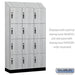 Salsbury 15" Wide Premier Wood Locker - Four Tier - 3 Wide - 6 Feet High - 18" Deep - Silver Teak - Hasps - Sweatfully