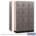 Salsbury 15" Wide Premier Wood Locker - Four Tier - 3 Wide - 6 Feet High - 18" Deep - Skyline Walnut - Electronic Locks - Sweatfully