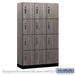 Salsbury 15" Wide Premier Wood Locker - Four Tier - 3 Wide - 6 Feet High - 18" Deep - Skyline Walnut - Electronic Locks - Sweatfully