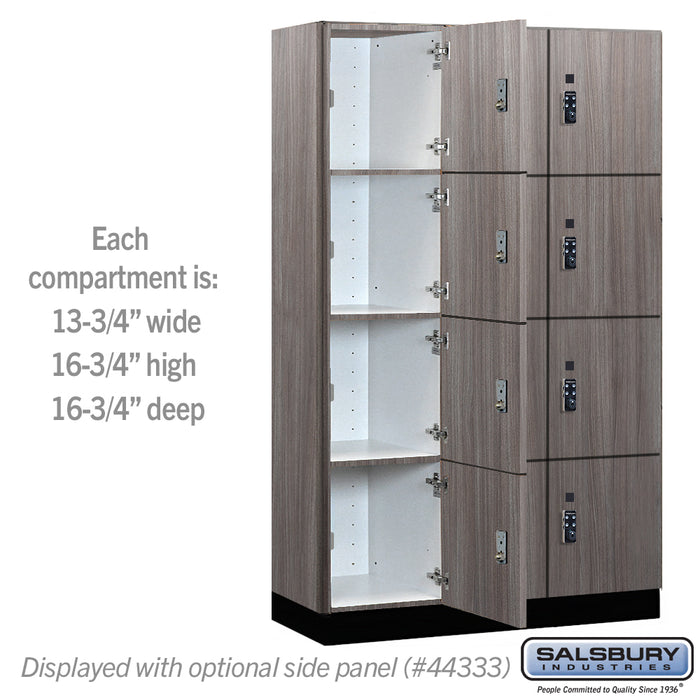 Salsbury 15" Wide Premier Wood Locker - Four Tier - 3 Wide - 6 Feet High - 18" Deep - Skyline Walnut - Resettable Combination Locks - Sweatfully