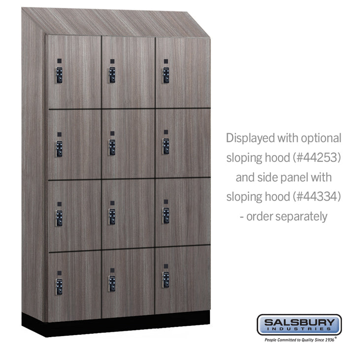 Salsbury 15" Wide Premier Wood Locker - Four Tier - 3 Wide - 6 Feet High - 18" Deep - Skyline Walnut - Resettable Combination Locks - Sweatfully