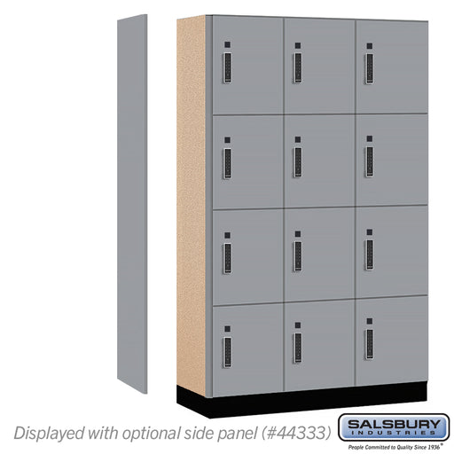 Salsbury 15" Wide Premier Wood Locker - Four Tier - 3 Wide - 6 Feet High - 18" Deep - Winter Fog - Electronic Locks - Sweatfully